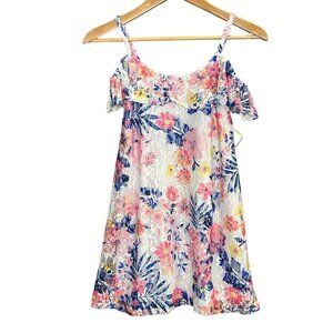 Kensie Girl Multi Dress‎ Size M 10/12 Tropical Floral Printed Lace Cold Shoulder